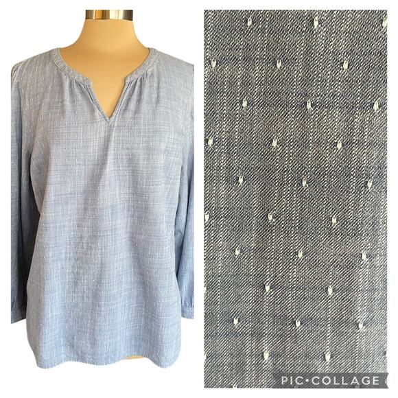 Talbots Chambray Pin Dot Popover Top Sz XL Casual Work Wear Spring Summer - Picture 1 of 9